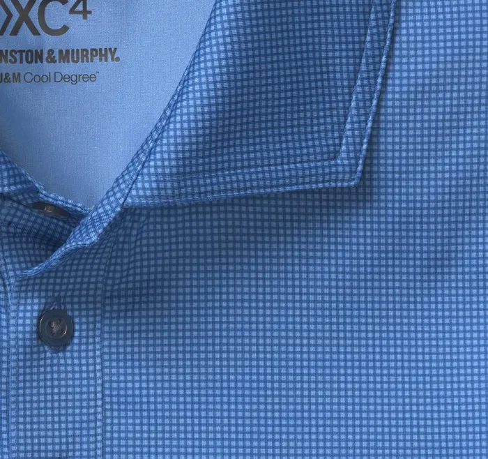 Johnston and Murphy XC4 Performance Gingham Polo Cool Degree Bluenavy Mini Gingham Men Polos and Tees