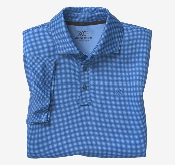 Johnston and Murphy XC4 Performance Gingham Polo Cool Degree Bluenavy Mini Gingham Men Polos and Tees