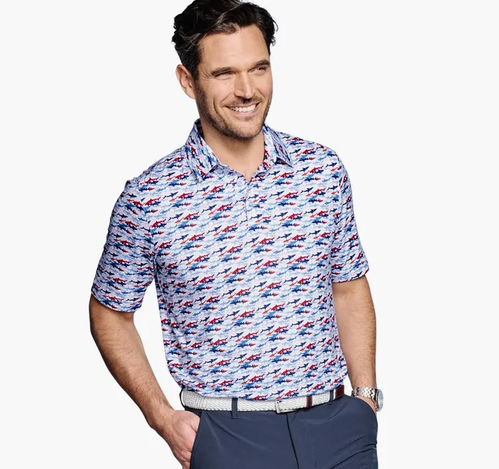 Johnston and Murphy XC4 Performance Polo Bluered Shark Men Polos and Tees