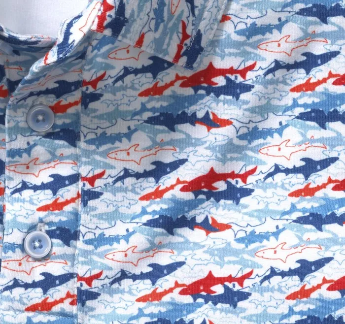 Johnston and Murphy XC4 Performance Polo Bluered Shark Men Polos and Tees Johnston and Murphy XC4 Performance Polo Bluered Shark Men Polos and Tees