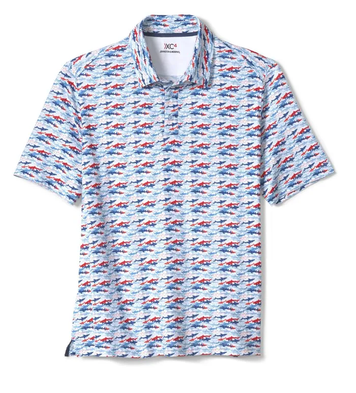 Johnston and Murphy XC4 Performance Polo Bluered Shark Men Polos and Tees Johnston and Murphy XC4 Performance Polo Bluered Shark Men Polos and Tees