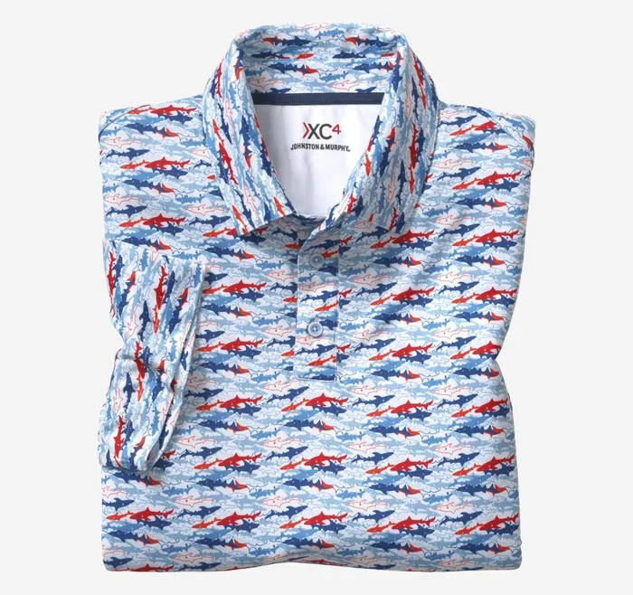 Johnston and Murphy XC4 Performance Polo Bluered Shark Men Polos and Tees Johnston and Murphy XC4 Performance Polo Bluered Shark Men Polos and Tees
