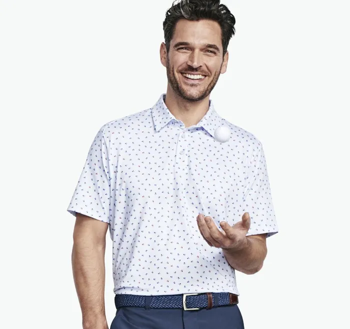 Johnston and Murphy XC4 Performance Polo Light Blue Skull Men Polos and Tees