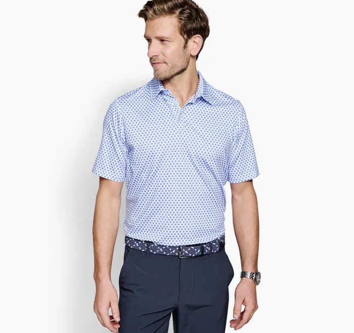 Johnston and Murphy XC4 Performance Polo Whiteblue Dotted Circle Men Polos and Tees