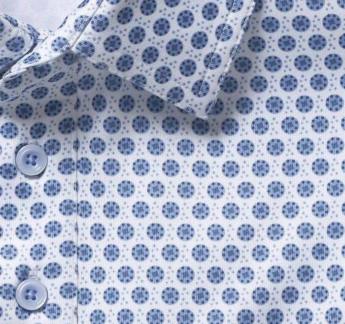 Johnston and Murphy XC4 Performance Polo Whiteblue Dotted Circle Men Polos and Tees Johnston and Murphy XC4 Performance Polo Whiteblue Dotted Circle Men Polos and Tees
