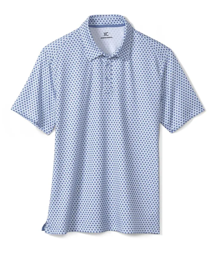 Johnston and Murphy XC4 Performance Polo Whiteblue Dotted Circle Men Polos and Tees Johnston and Murphy XC4 Performance Polo Whiteblue Dotted Circle Men Polos and Tees