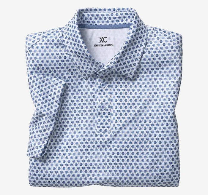 Johnston and Murphy XC4 Performance Polo Whiteblue Dotted Circle Men Polos and Tees Johnston and Murphy XC4 Performance Polo Whiteblue Dotted Circle Men Polos and Tees