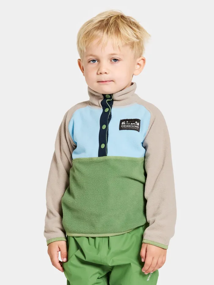 Kids Monte Half Button Algae Green Didriksons Fleece and Midlayers