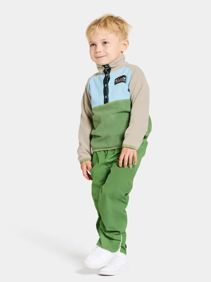 Kids Monte Half Button Algae Green Didriksons Fleece and Midlayers