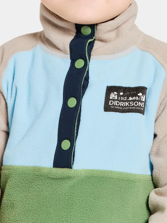 Kids Monte Half Button Algae Green Didriksons Fleece and Midlayers