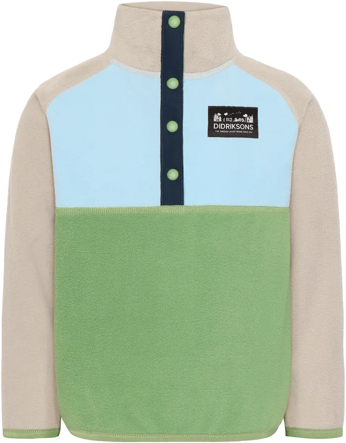 Kids Monte Half Button Algae Green Didriksons Fleece and Midlayers