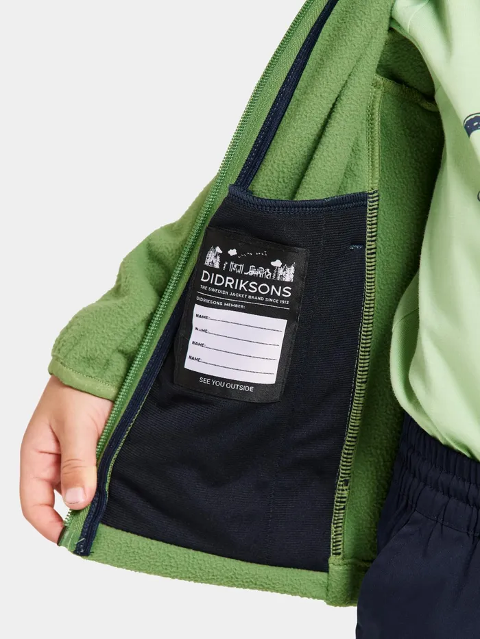 Kids Muskot Jacket Algae Green Didriksons Fleece and Midlayers