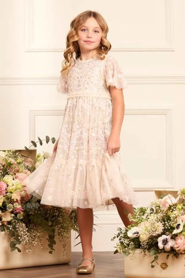 KIDS Needle and Thread Dragonfly Garden Kids Dress Champagne