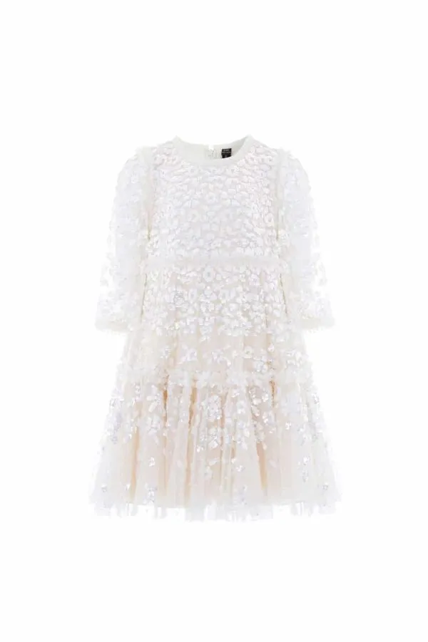 KIDS Needle and Thread Maeva Long Sleeve Kids Dress Champagne
