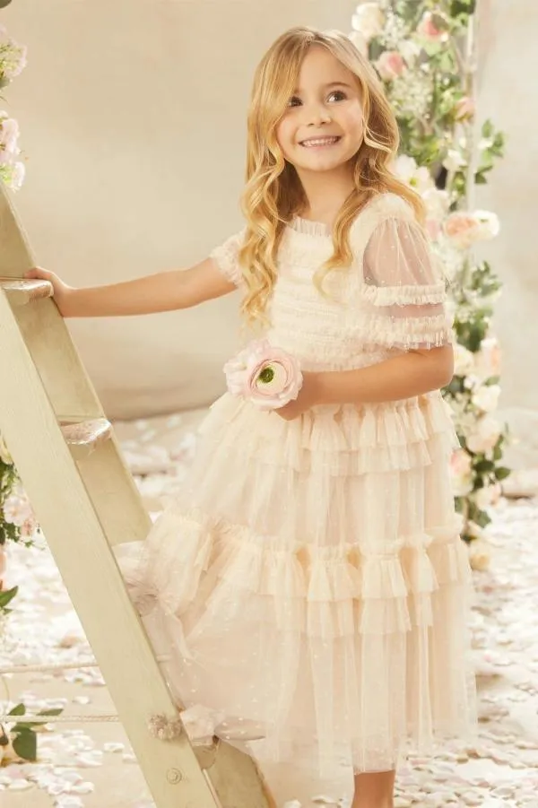 KIDS Needle and Thread Peaches Smocked Kids Dress Champagne