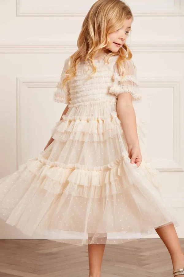 KIDS Needle and Thread Peaches Smocked Kids Dress Champagne KIDS Needle and Thread Peaches Smocked Kids Dress Champagne