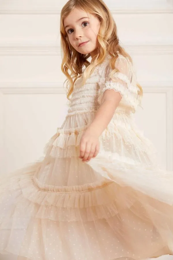 KIDS Needle and Thread Peaches Smocked Kids Dress Champagne KIDS Needle and Thread Peaches Smocked Kids Dress Champagne