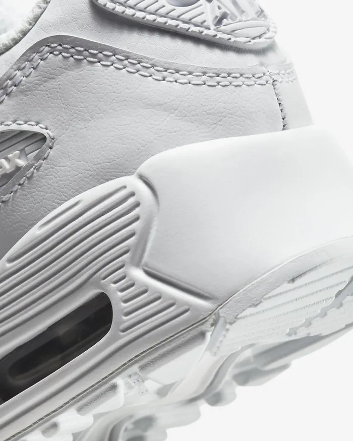 Kids Nike Younger Kids 3 8211 7 Years Air Max 90 LTR Whitemetallic Silverwhitewhite