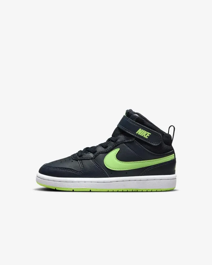 Kids Nike Younger Kids 3 8211 7 Years Court Borough Mid 2 Dark Obsidianwhitelime Blast