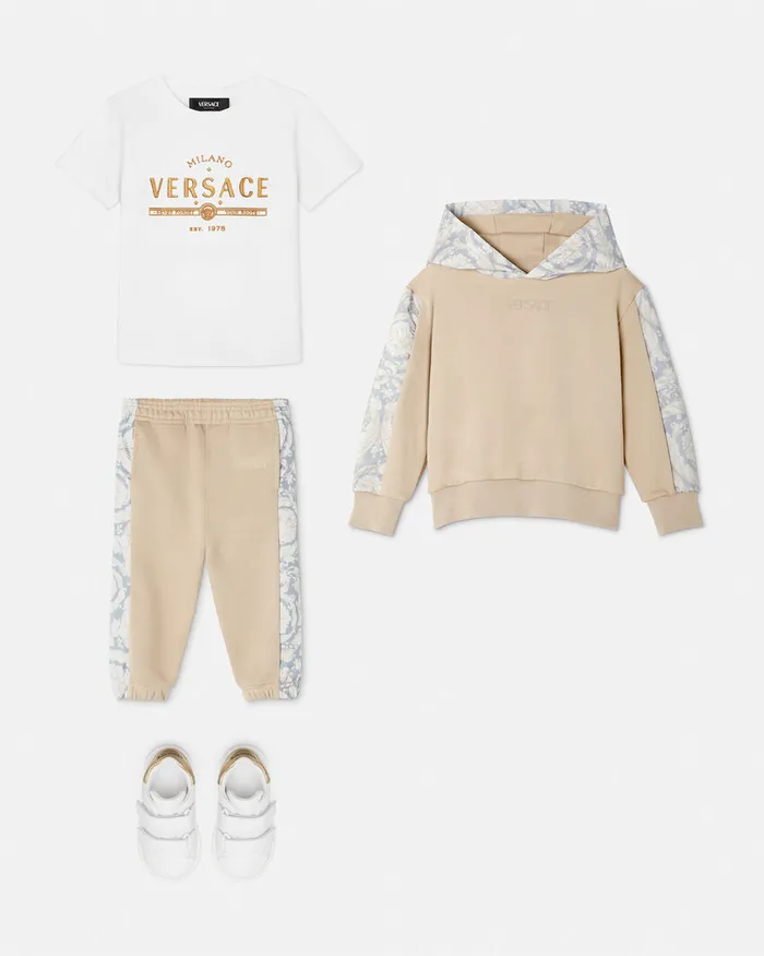 Knitwear and Sweatshirts Kids Versace Barocco Paneled Hoodie Beigeprint