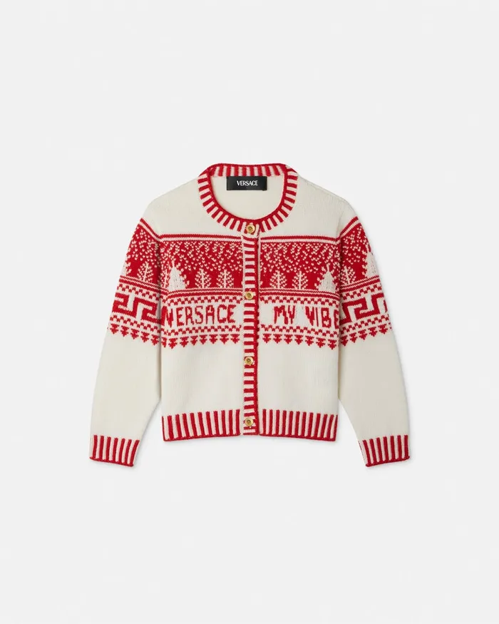 Knitwear and Sweatshirts Kids Versace Fair Isle Jacquard Knit Cardigan White