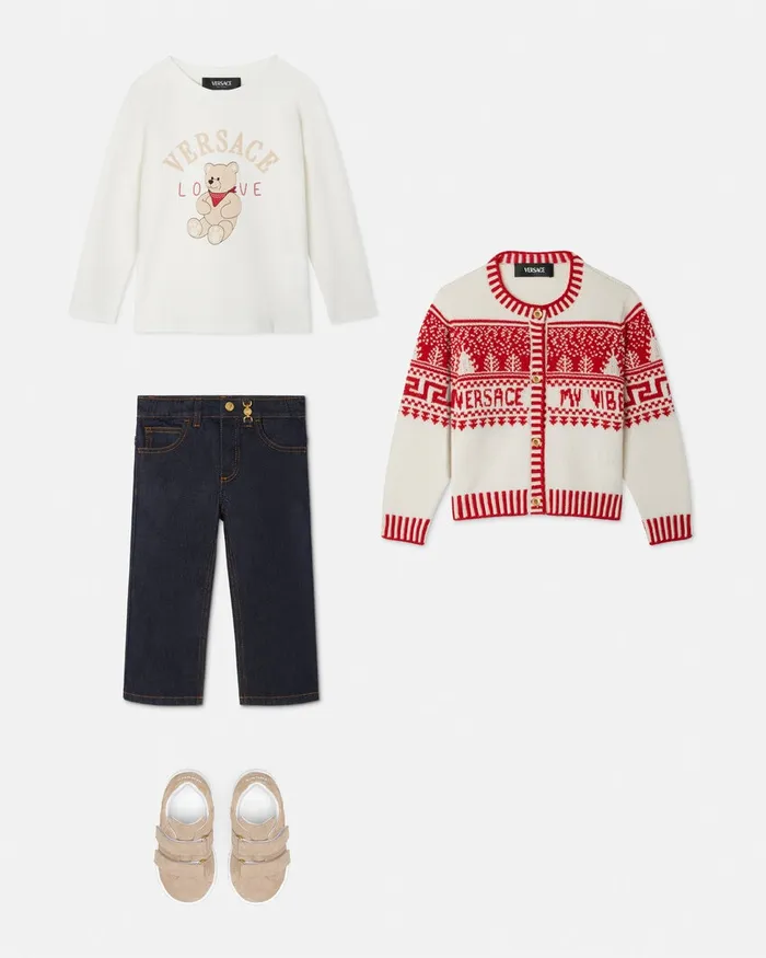 Knitwear and Sweatshirts Kids Versace Fair Isle Jacquard Knit Cardigan White