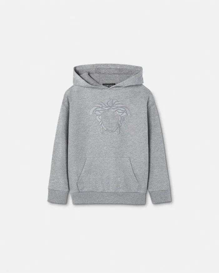 Knitwear and Sweatshirts Kids Versace Medusa Embroidery Hoodie Gray