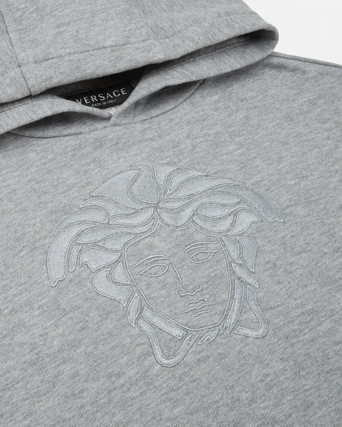Knitwear and Sweatshirts Kids Versace Medusa Embroidery Hoodie Gray