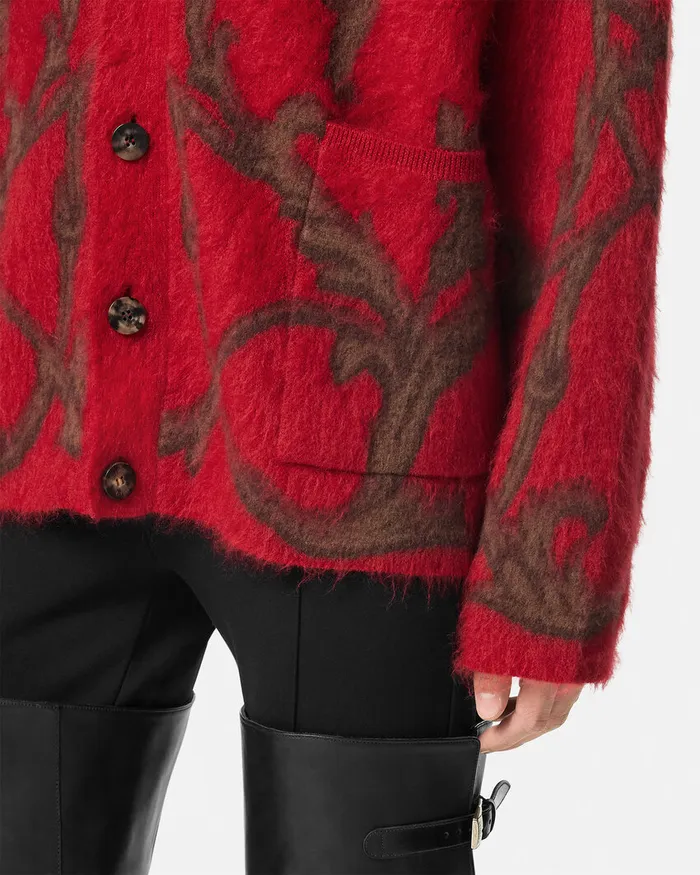 Knitwear Men Versace Acanthus Leaves MohairBlend Cardigan Red
