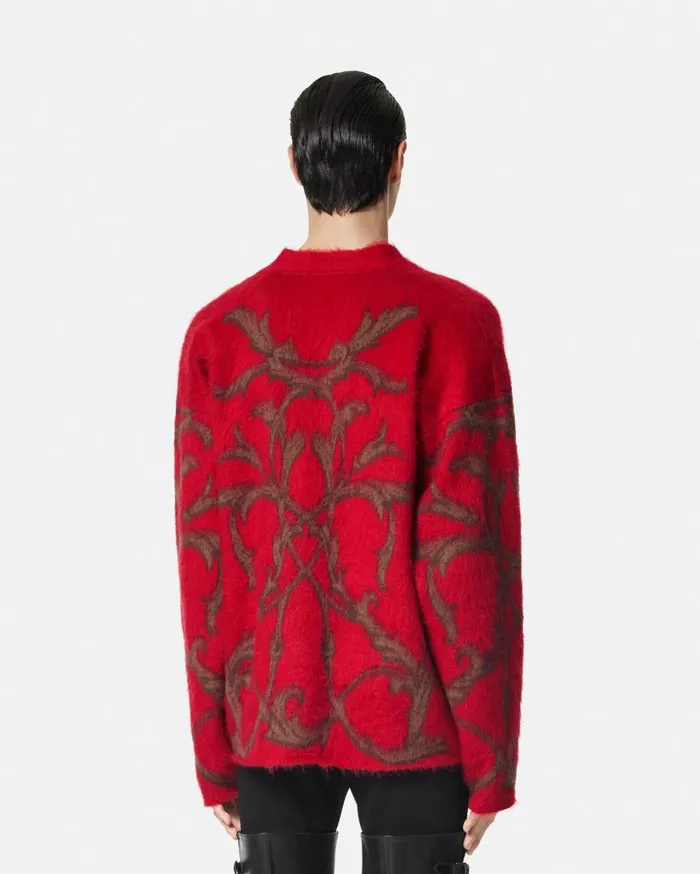 Knitwear Men Versace Acanthus Leaves MohairBlend Cardigan Red