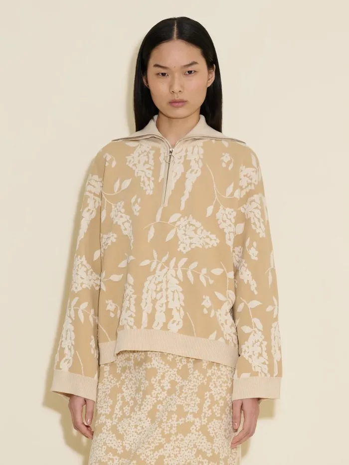 Knitwear Women Holzweiler Tine Jacquard Half Zip Beige Mix