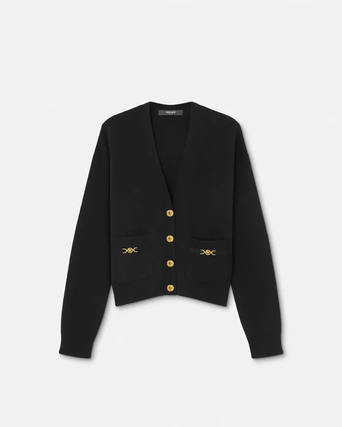 Knitwear Women Versace CashmereBlend Knit Boxy Cardigan Black
