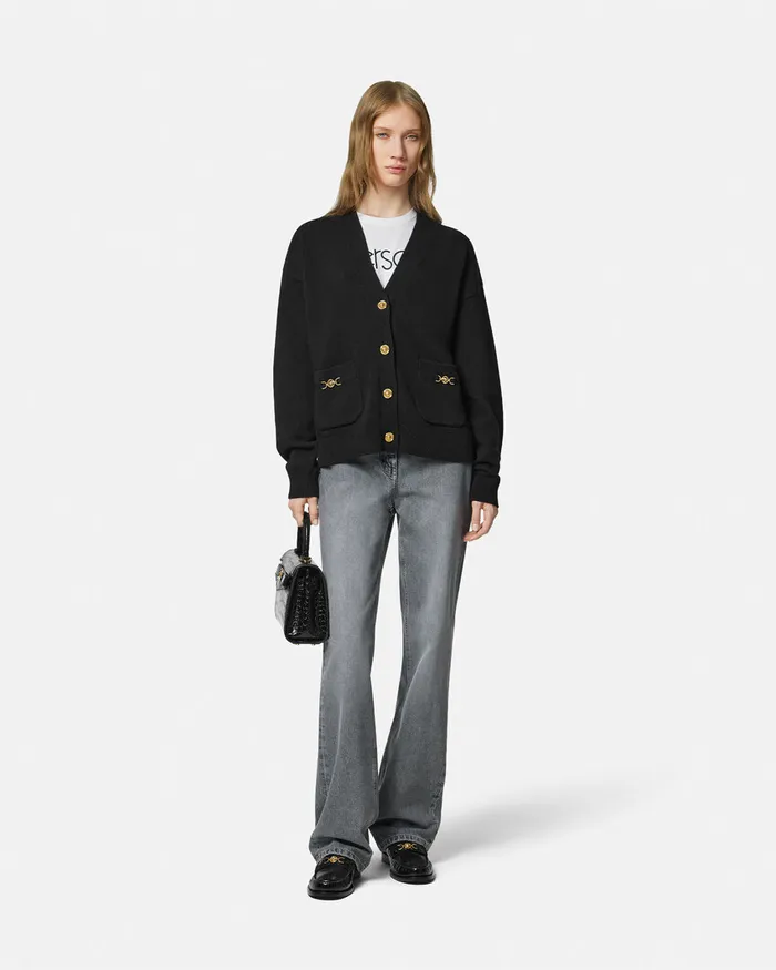 Knitwear Women Versace CashmereBlend Knit Boxy Cardigan Black