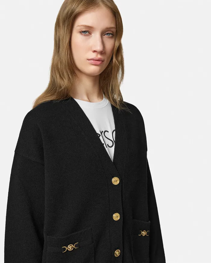 Knitwear Women Versace CashmereBlend Knit Boxy Cardigan Black