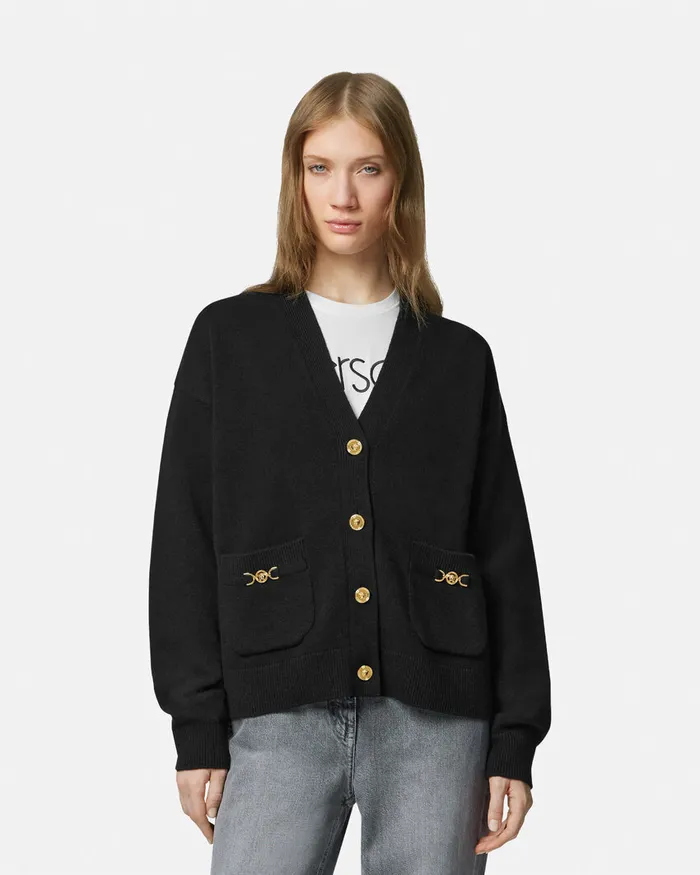 Knitwear Women Versace CashmereBlend Knit Boxy Cardigan Black