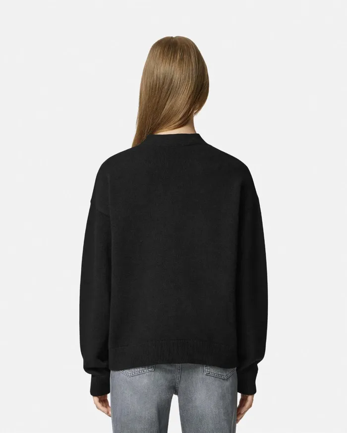 Knitwear Women Versace CashmereBlend Knit Boxy Cardigan Black