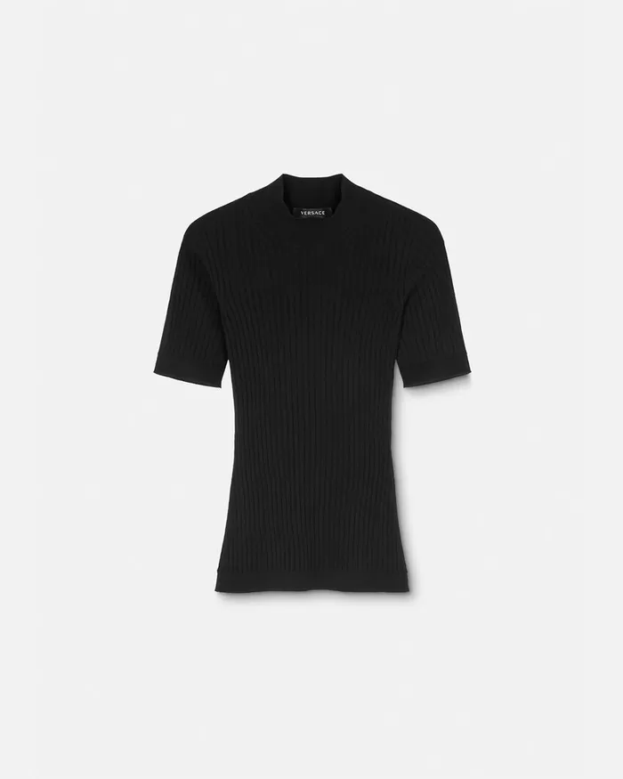 Knitwear Women Versace Ribbed Knit TShirt Black