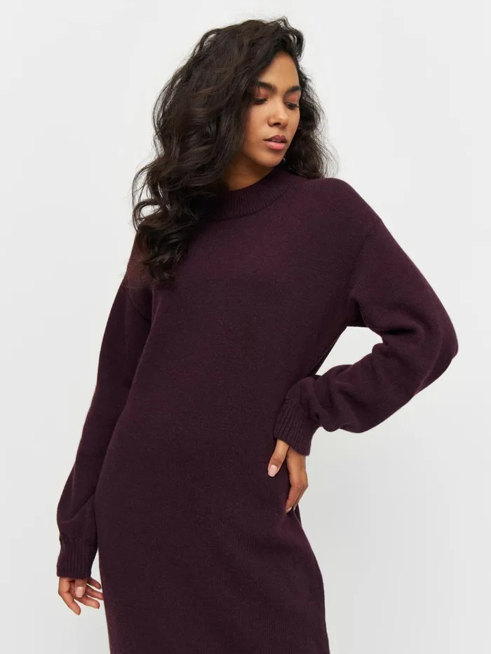 KnowledgeCotton Apparel Dresses And Skirts Wool Crew Neck Mid Length Dress Chocolate Plum 8211 Women KnowledgeCotton Apparel Dresses And Skirts Wool Crew Neck Mid Length Dress Chocolate Plum 8211 Women