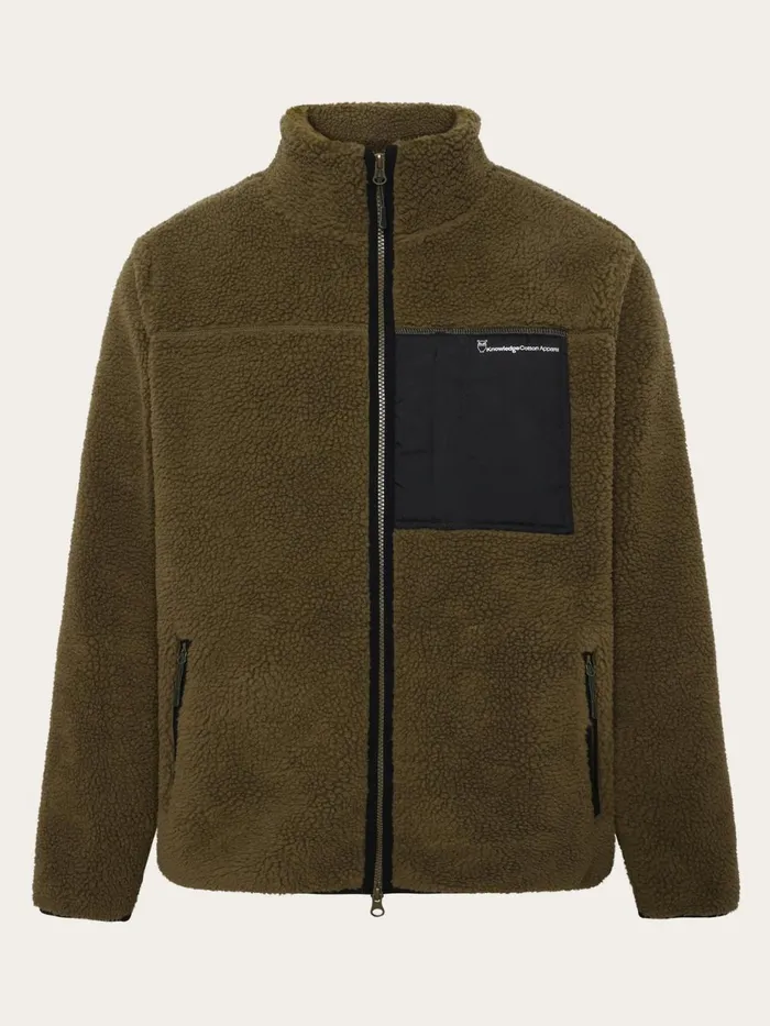 KnowledgeCotton Apparel Fleece Teddy Fleece Zip Sweat Dark Olive 8211 Men