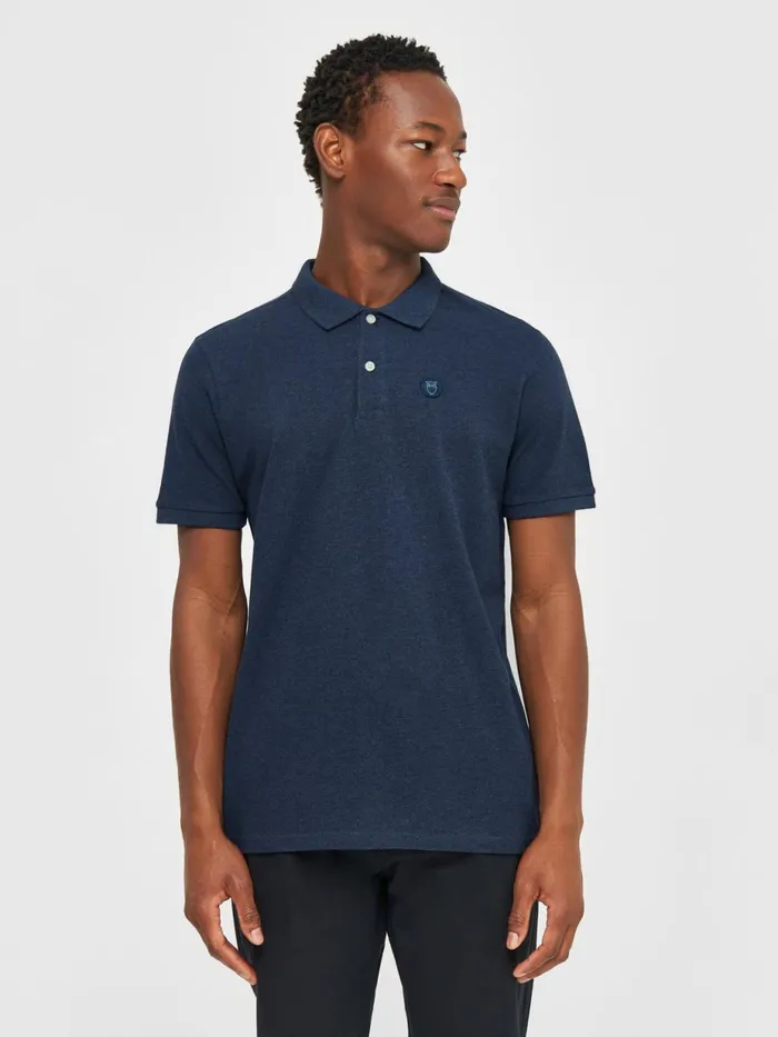 KnowledgeCotton Apparel Polo Shirts Basic Badge Polo Insigna Blue Melange 8211 Men