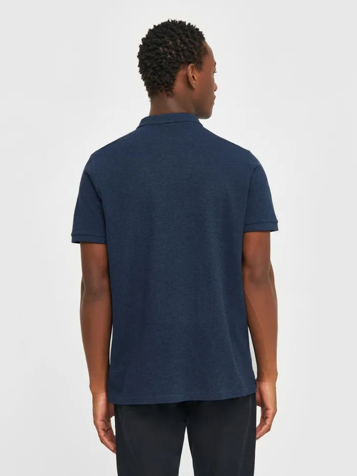 KnowledgeCotton Apparel Polo Shirts Basic Badge Polo Insigna Blue Melange 8211 Men