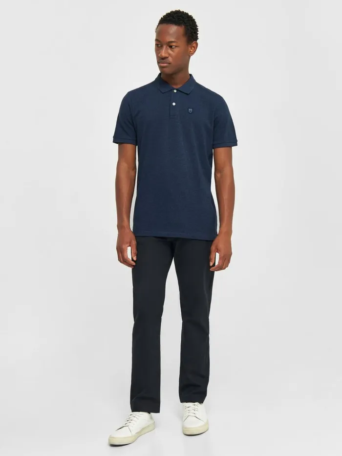 KnowledgeCotton Apparel Polo Shirts Basic Badge Polo Insigna Blue Melange 8211 Men