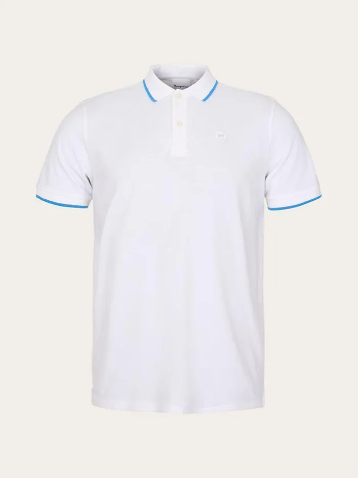 KnowledgeCotton Apparel Polo Shirts Polo With Badge And Contract Stripe At Rib Bright White 8211 Men KnowledgeCotton Apparel Polo Shirts Polo With Badge And Contract Stripe At Rib Bright White 8211 Men