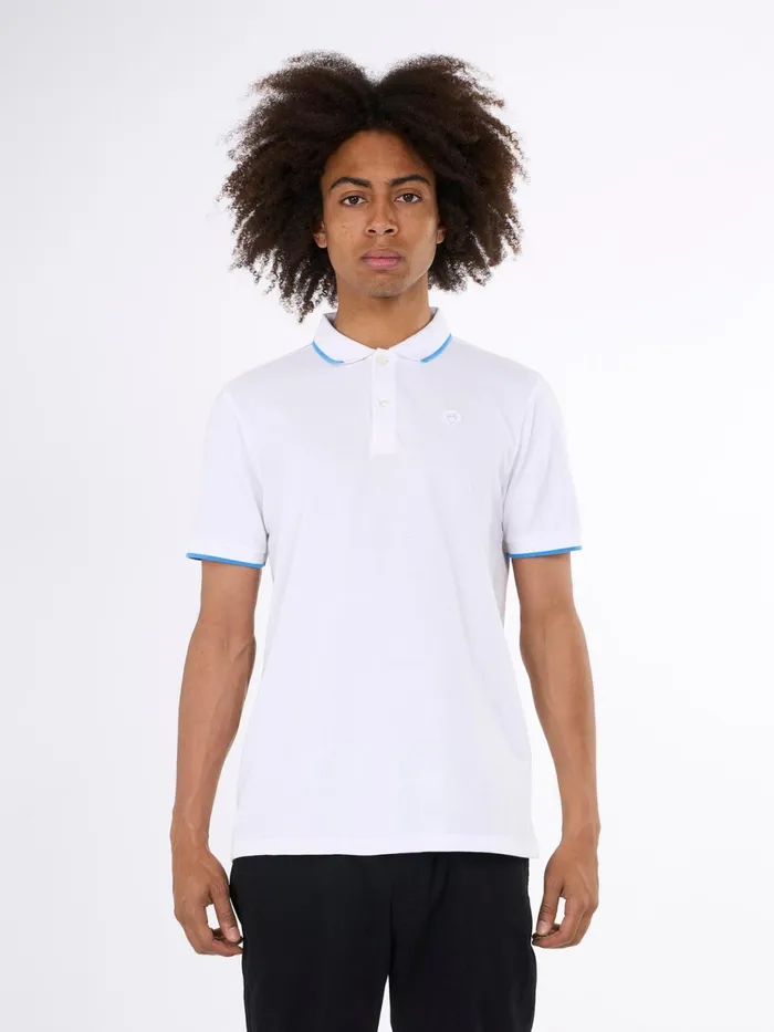 KnowledgeCotton Apparel Polo Shirts Polo With Badge And Contract Stripe At Rib Bright White 8211 Men KnowledgeCotton Apparel Polo Shirts Polo With Badge And Contract Stripe At Rib Bright White 8211 Men