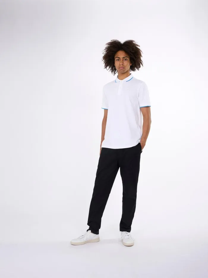 KnowledgeCotton Apparel Polo Shirts Polo With Badge And Contract Stripe At Rib Bright White 8211 Men KnowledgeCotton Apparel Polo Shirts Polo With Badge And Contract Stripe At Rib Bright White 8211 Men