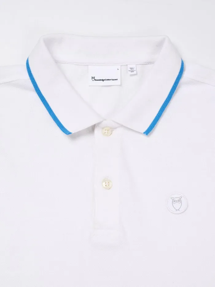 KnowledgeCotton Apparel Polo Shirts Polo With Badge And Contract Stripe At Rib Bright White 8211 Men KnowledgeCotton Apparel Polo Shirts Polo With Badge And Contract Stripe At Rib Bright White 8211 Men