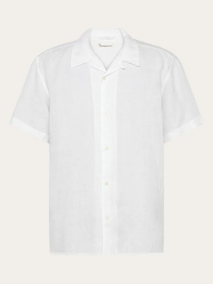KnowledgeCotton Apparel Shirts Box Fit Short Sleeved Linen Shirt Bright White 8211 Men KnowledgeCotton Apparel Shirts Box Fit Short Sleeved Linen Shirt Bright White 8211 Men