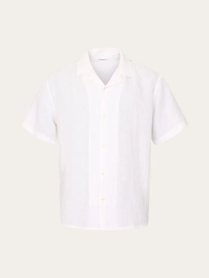KnowledgeCotton Apparel Shirts Box Fit Short Sleeved Linen Shirt Bright White 8211 Men KnowledgeCotton Apparel Shirts Box Fit Short Sleeved Linen Shirt Bright White 8211 Men