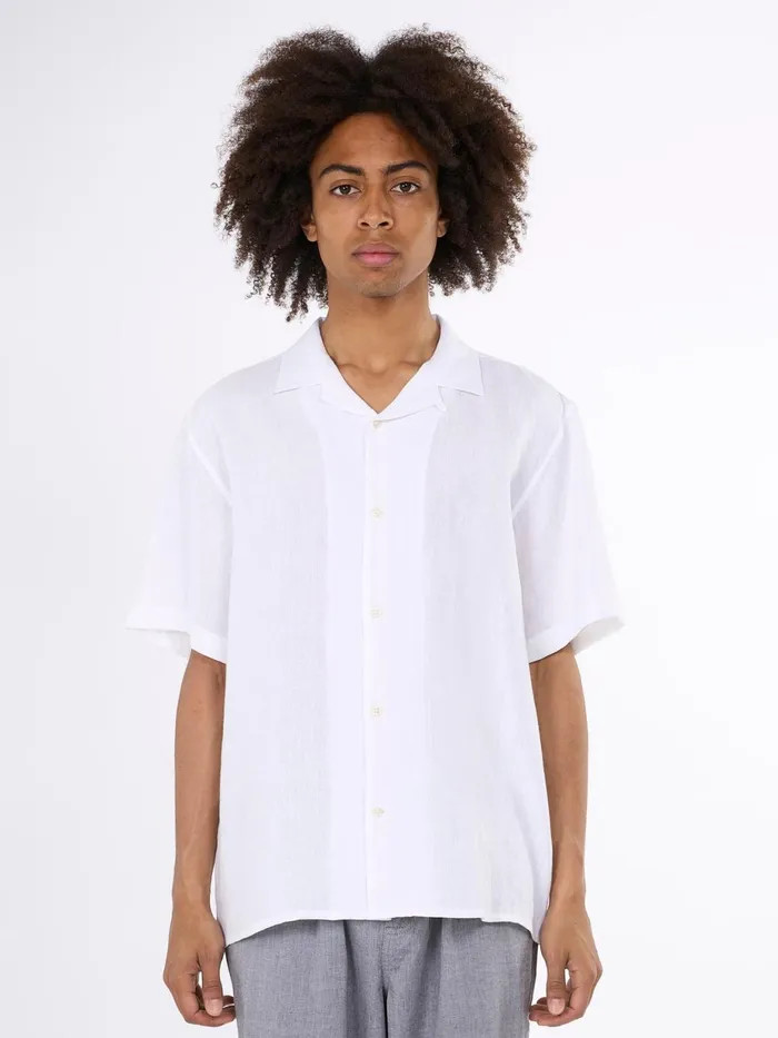 KnowledgeCotton Apparel Shirts Box Fit Short Sleeved Linen Shirt Bright White 8211 Men KnowledgeCotton Apparel Shirts Box Fit Short Sleeved Linen Shirt Bright White 8211 Men