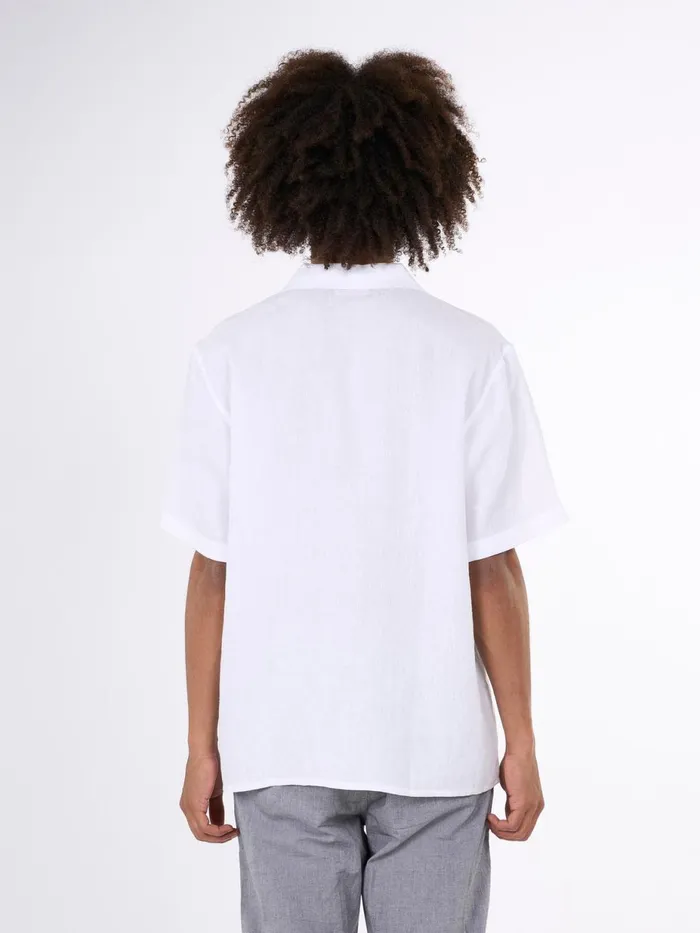 KnowledgeCotton Apparel Shirts Box Fit Short Sleeved Linen Shirt Bright White 8211 Men KnowledgeCotton Apparel Shirts Box Fit Short Sleeved Linen Shirt Bright White 8211 Men